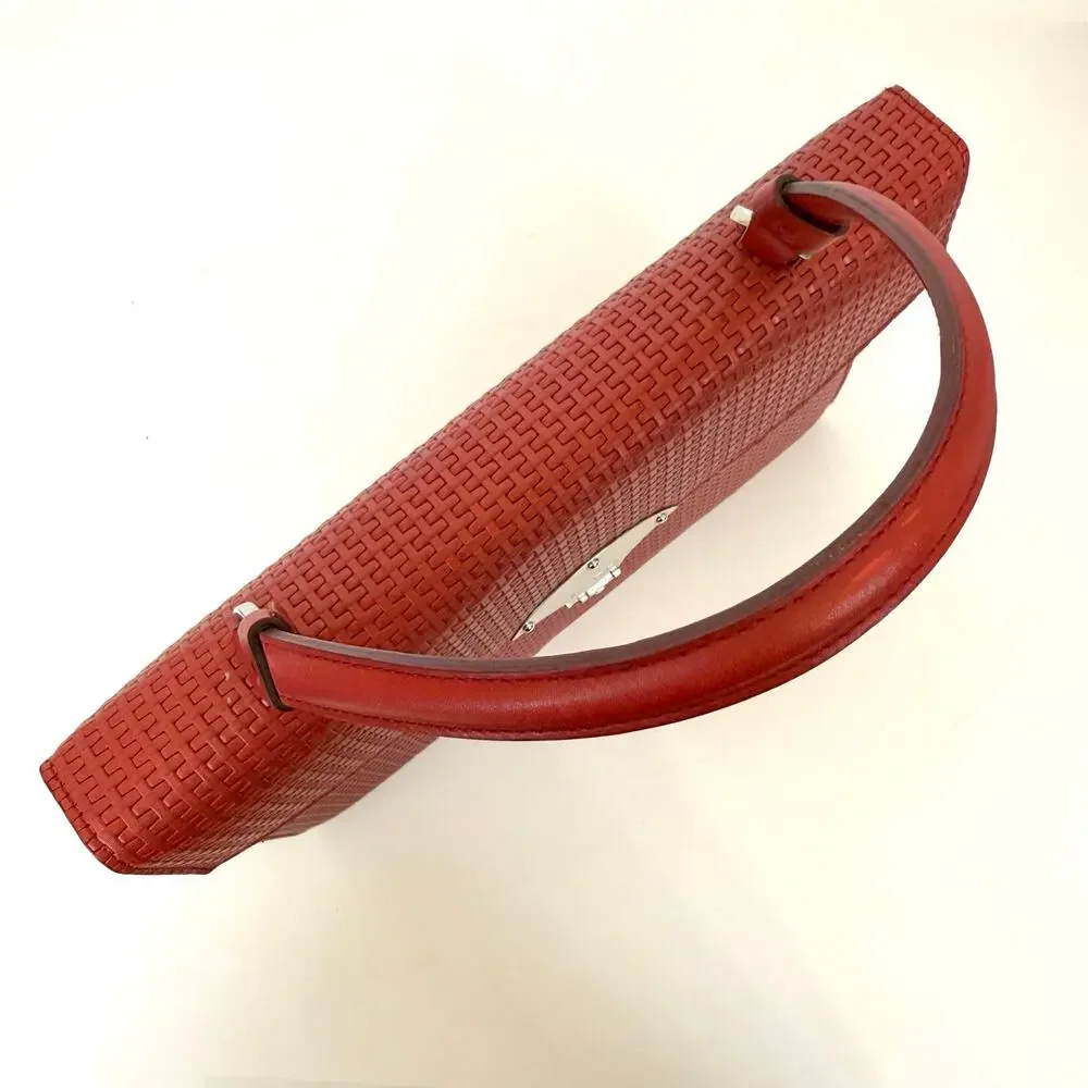 Ferragamo Gancini Woven Top Handle Satchel Bag Red Leather Made in Italy